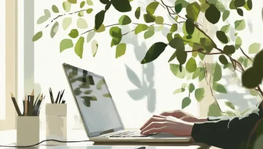 Illustrated picture of two people looking at a content calendar.