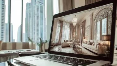 Real estate catalogue image on laptop