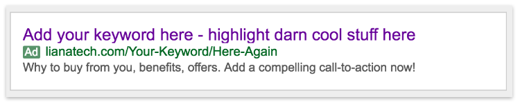 Google AdWords ad example with keywords